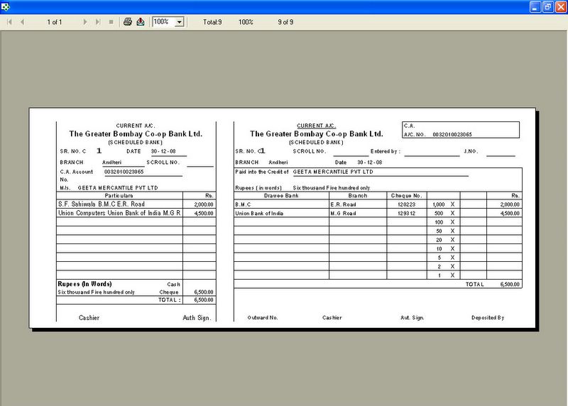 Bank Pass Book Receipts, Cheques, Bank Reconciliation Software.