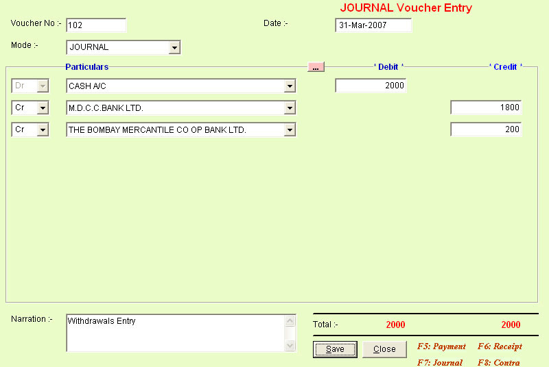 Journal Data Entry of Society Accounts Software