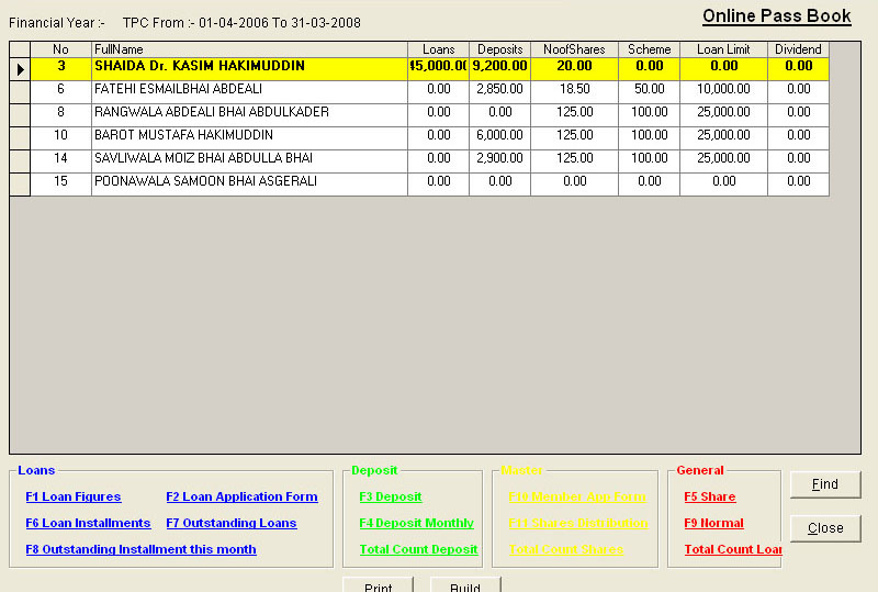 Pass Book Data Entry Screen