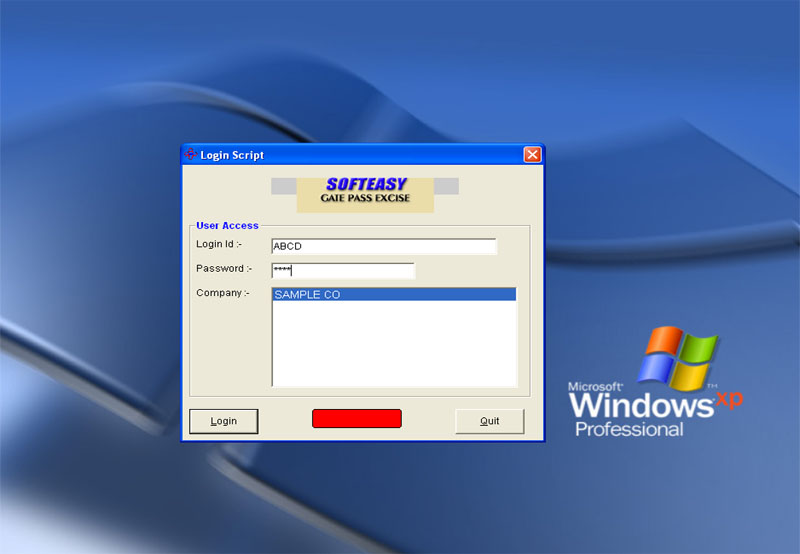 Login Screen of Excise Gate Pass Software