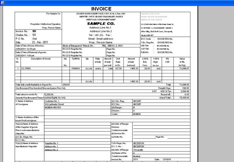 Excice Invoice (Gate Pass)