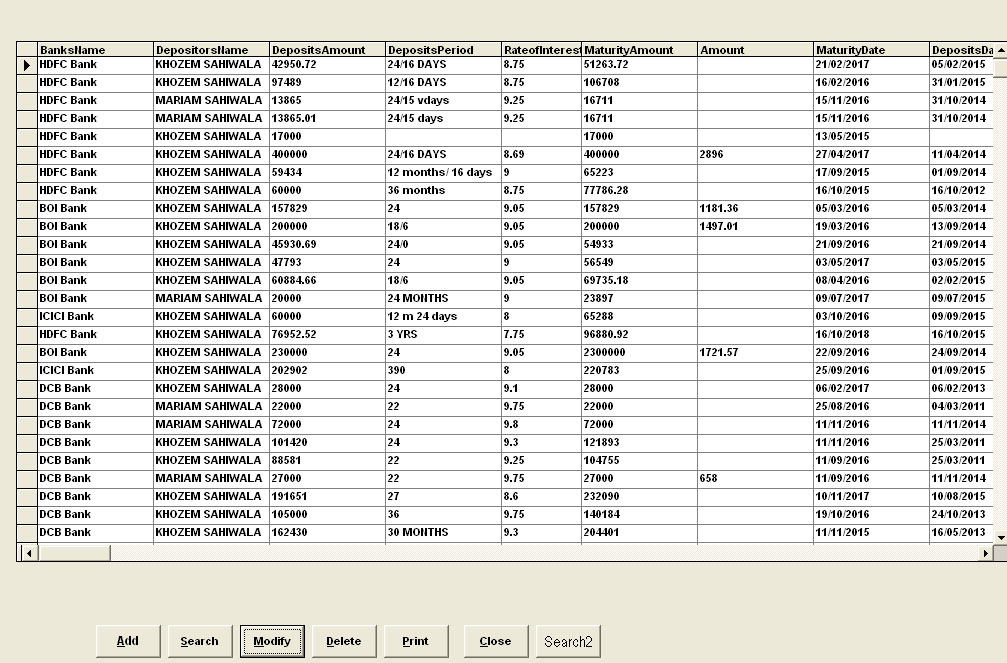 Main Menu Screen of the Personel Finance Software