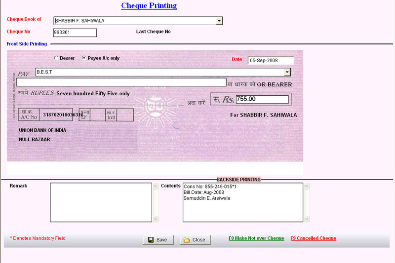 Bank Cheque Printing Software