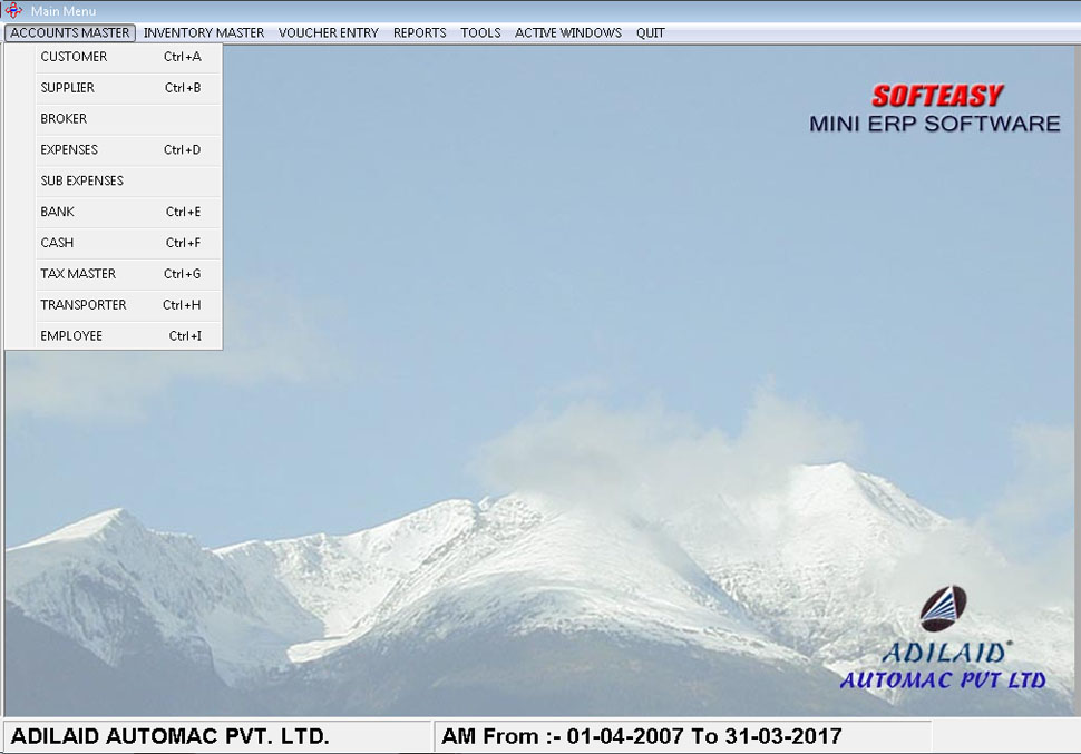 Main Menu Screen of Two Wheelers Billing Software